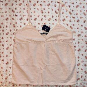 Brandy Melville pink and white striped babydoll bow top